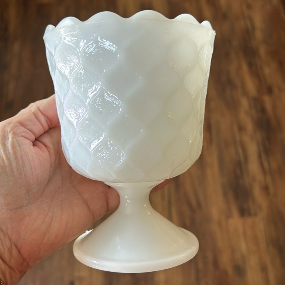 Vintage EO Brody Co Pedestal Honeycomb Milk Glass Compote